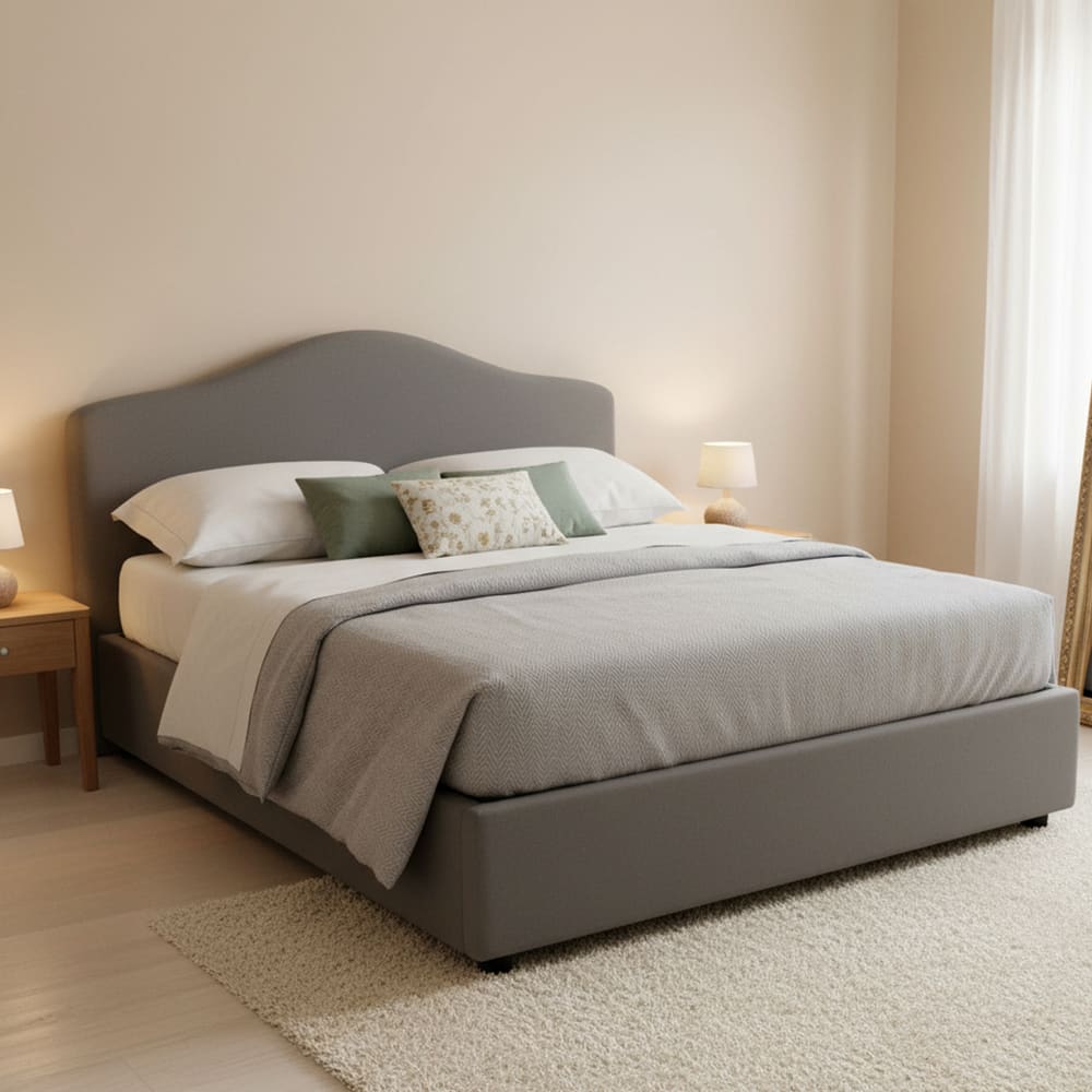 Lit double en tissu gris 160x200 cm - Maisons du Monde