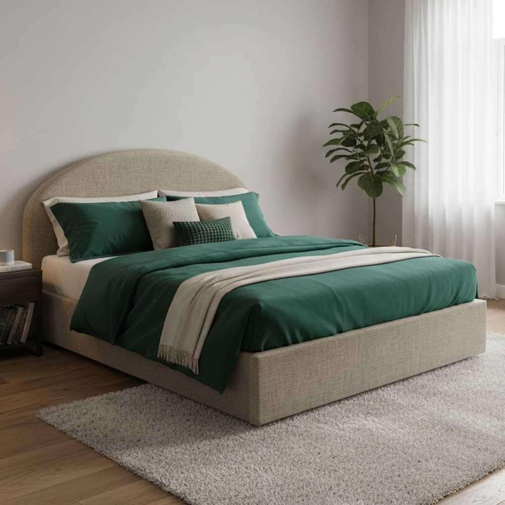 Lit double en tissu tourterelle 160x200 cm