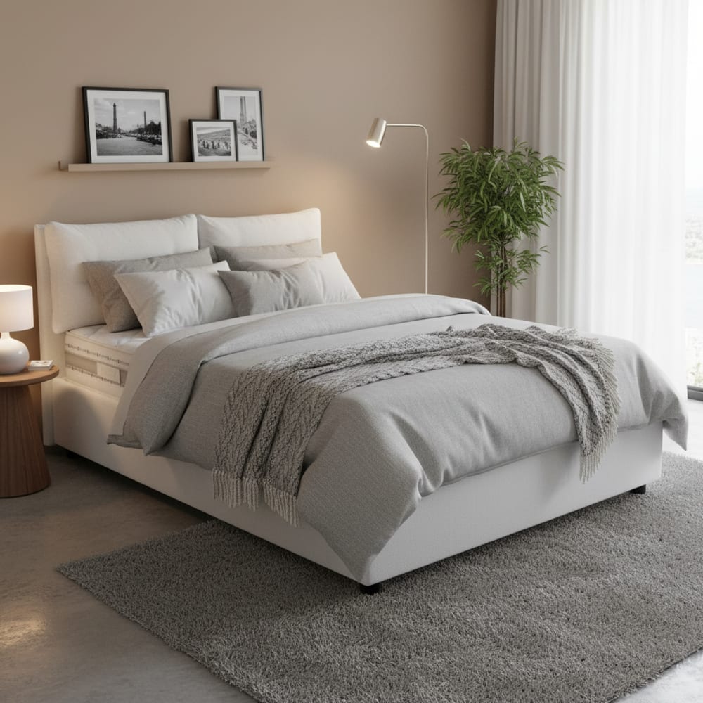 Lit double en tissu blanc 160x190 cm - Maisons du Monde