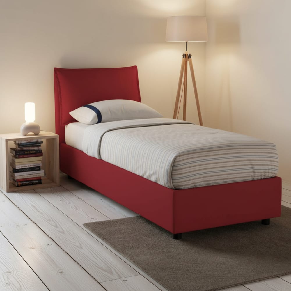 Einzelbett aus rotem Stoff 90x200 cm - Maisons Du Monde