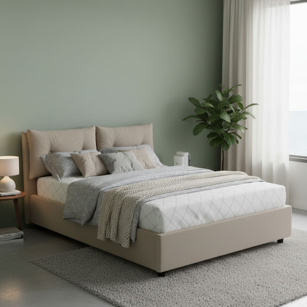 Doppelbett aus taubengrauem Kunstleder, 160 x 200 cm - Maisons Du