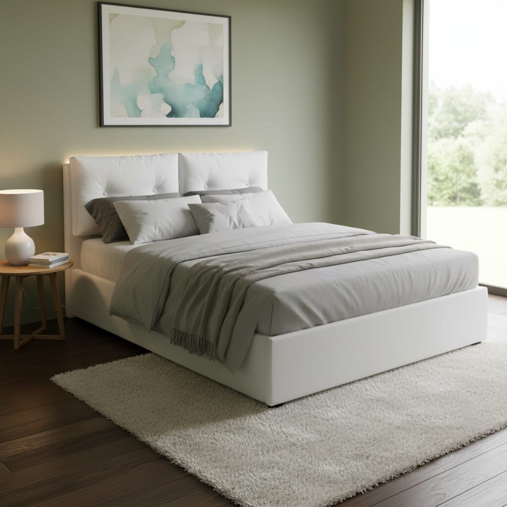 Doppelbett aus weißem Kunstleder 160x200 cm - Maisons Du Monde