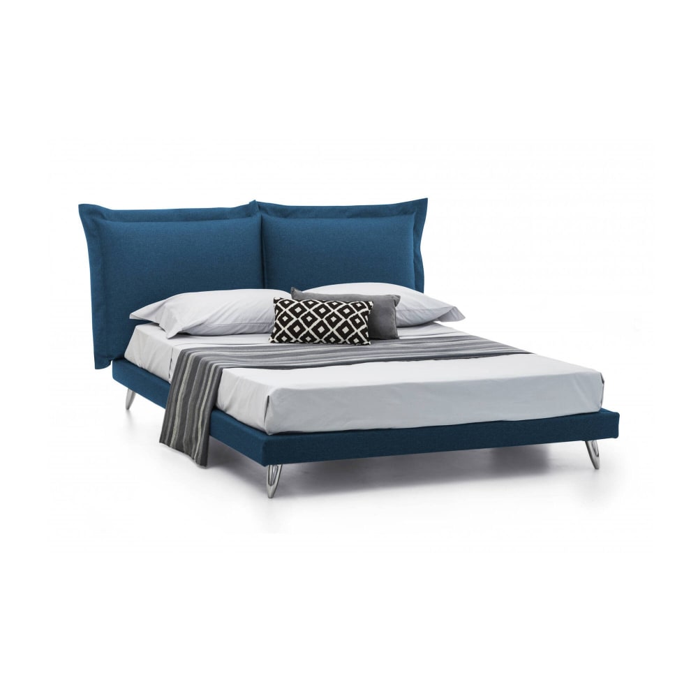 Lit double en tissu bleu 160x190 cm