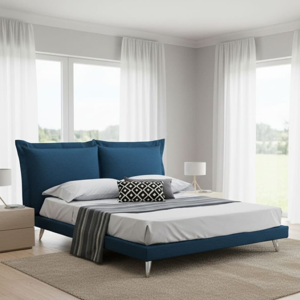 Lit double en tissu bleu 160x190 cm - Maisons du Monde