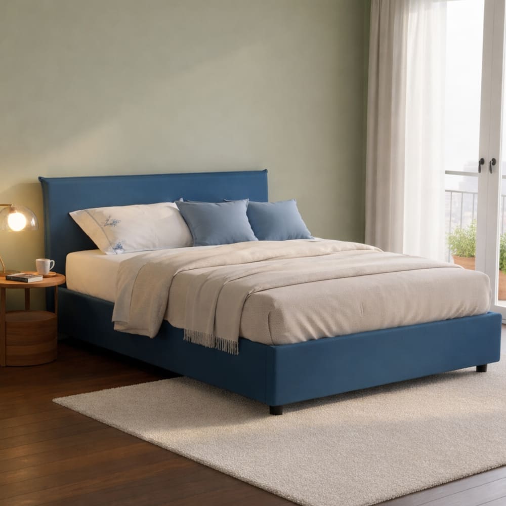 Doppelbett aus blauem Stoff 160x190 cm - Maisons Du Monde