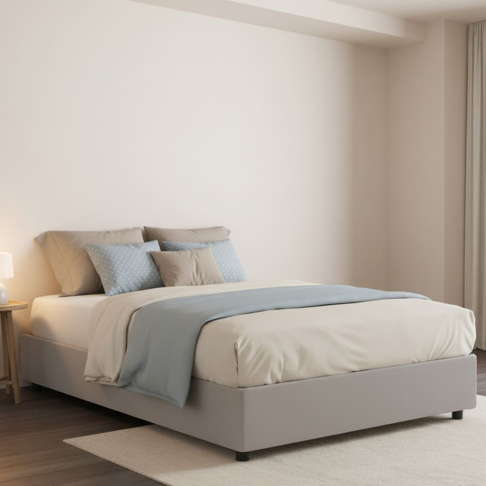 Queensize-Bett aus weißem Kunstleder, 120 x 190 cm - Maisons Du