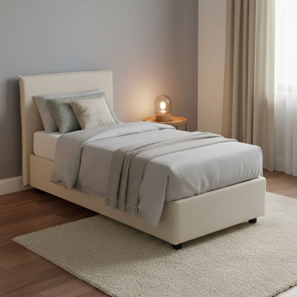 Lit simple en tissu beige 80x190 cm - Maisons du Monde