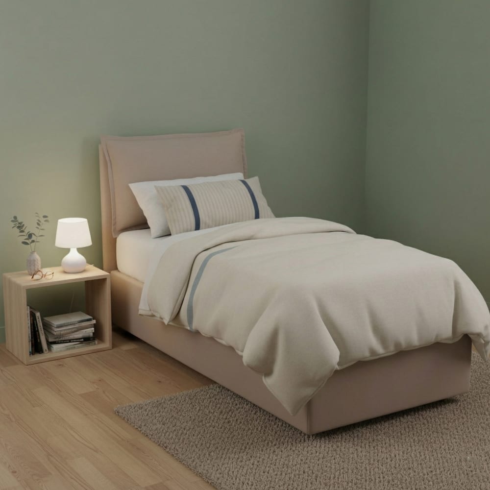 Lit simple en tissu tourterelle 80x190 cm - Maisons du Monde