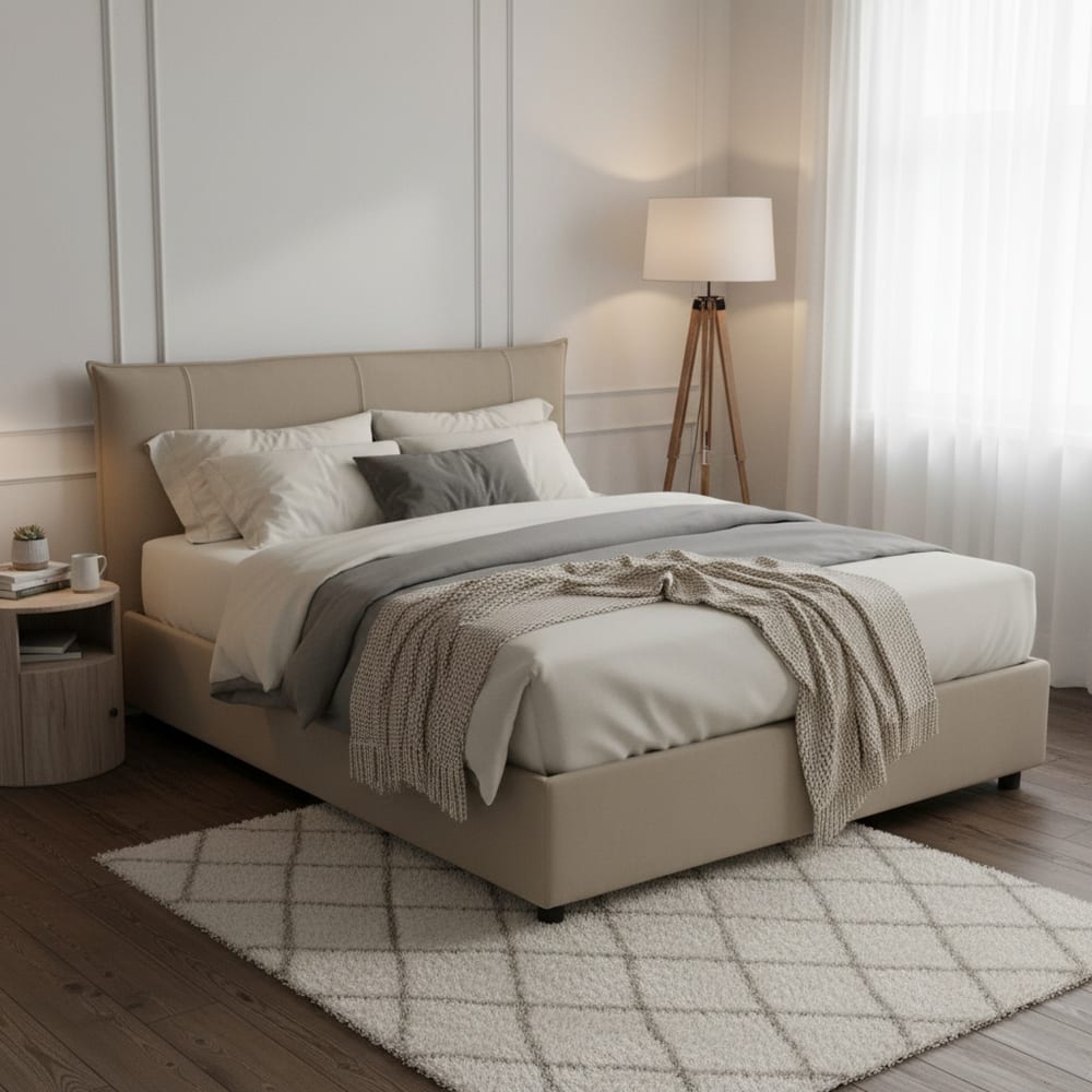 Lit double en tissu tourterelle 160x190 cm - Maisons du Monde