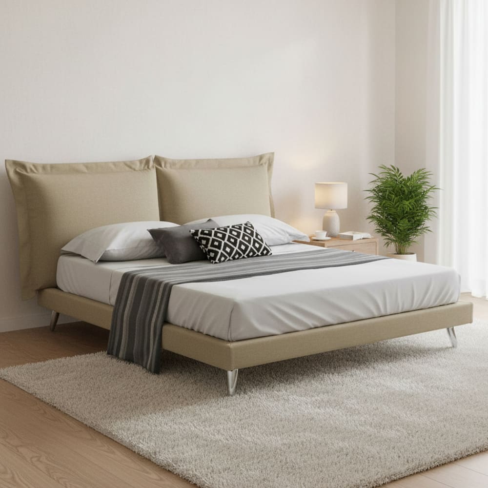 Lit double en tissu beige 160x190 cm - Maisons du Monde