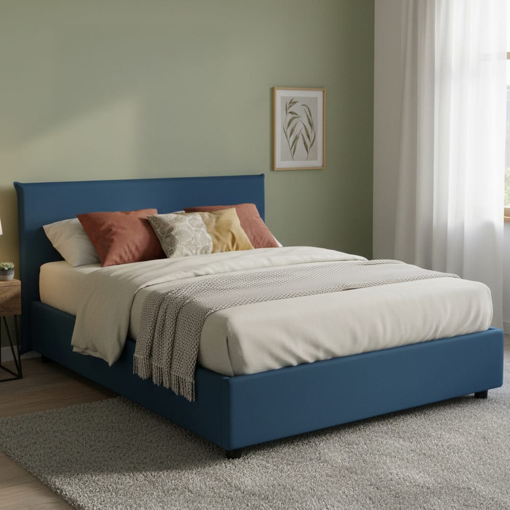 Französisches Bett aus blauem Stoff 140x190 cm - Maisons Du Monde