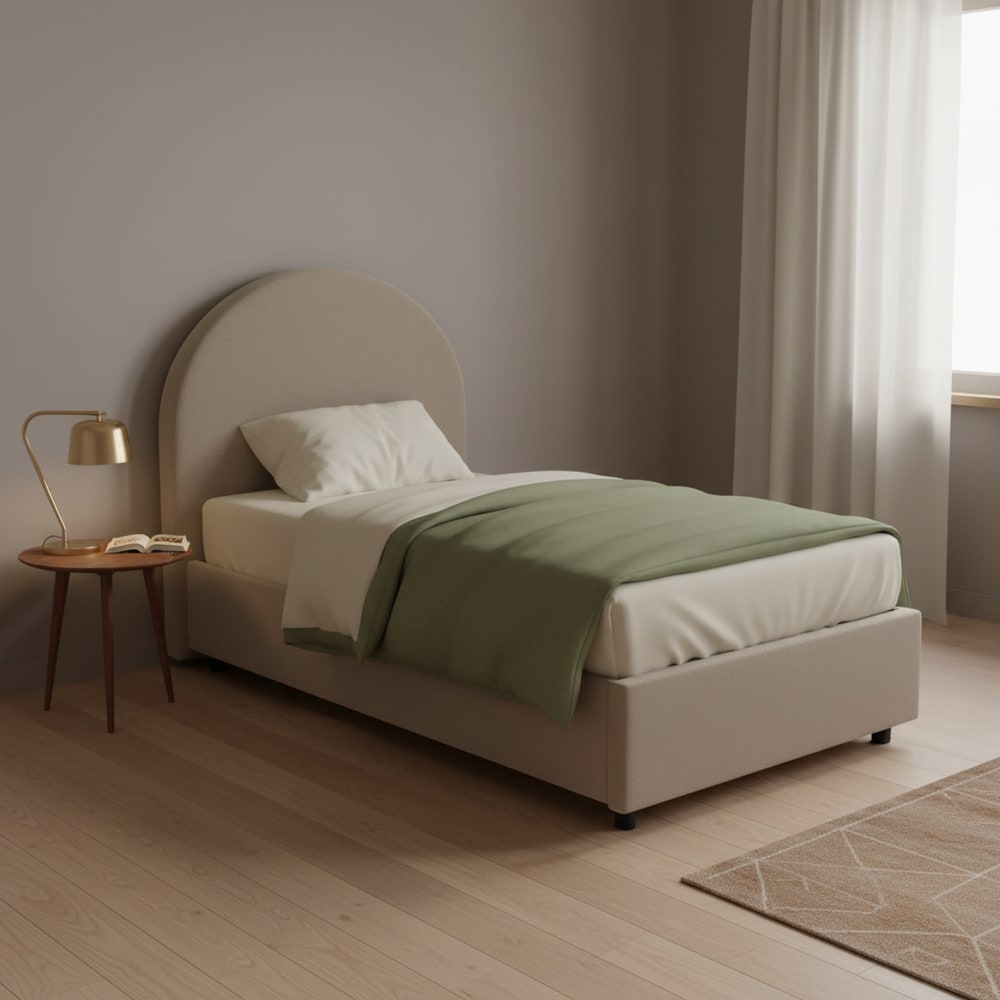 Lit simple en tissu tourterelle 80x190 cm