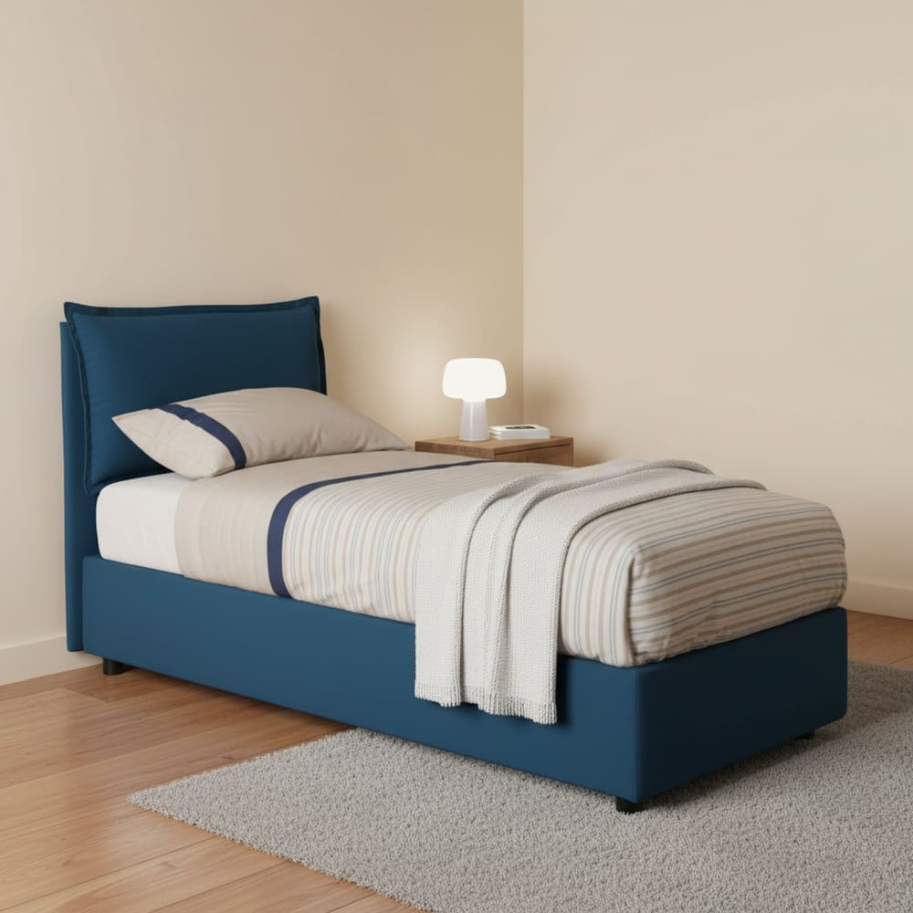 Einzelbett aus blauem Stoff 80x200 cm - Maisons Du Monde