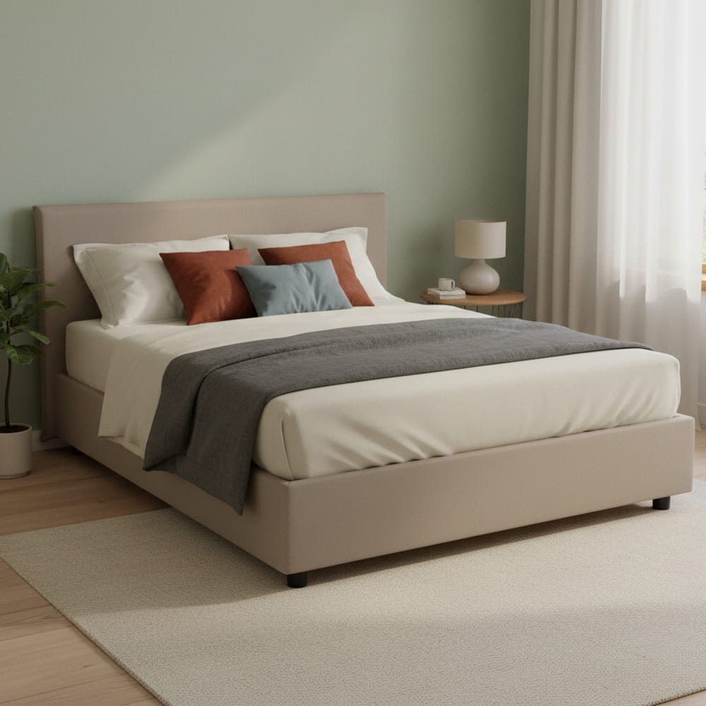 Doppelbett aus taubengrauem Stoff 160x200 cm - Maisons Du Monde