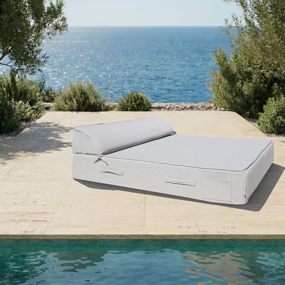 Lit bain de soleil extérieur en mousse 2 places effet lin