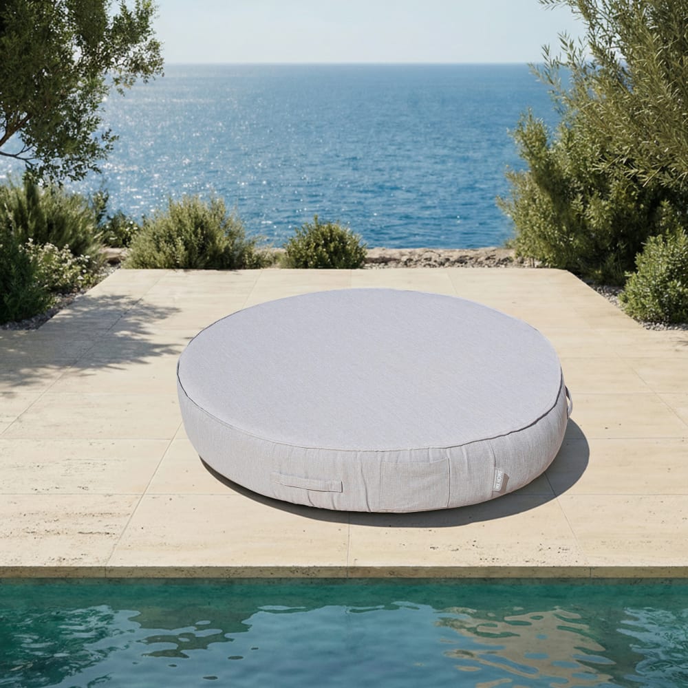 Lit bain de soleil extérieur en mousse rond effet lin