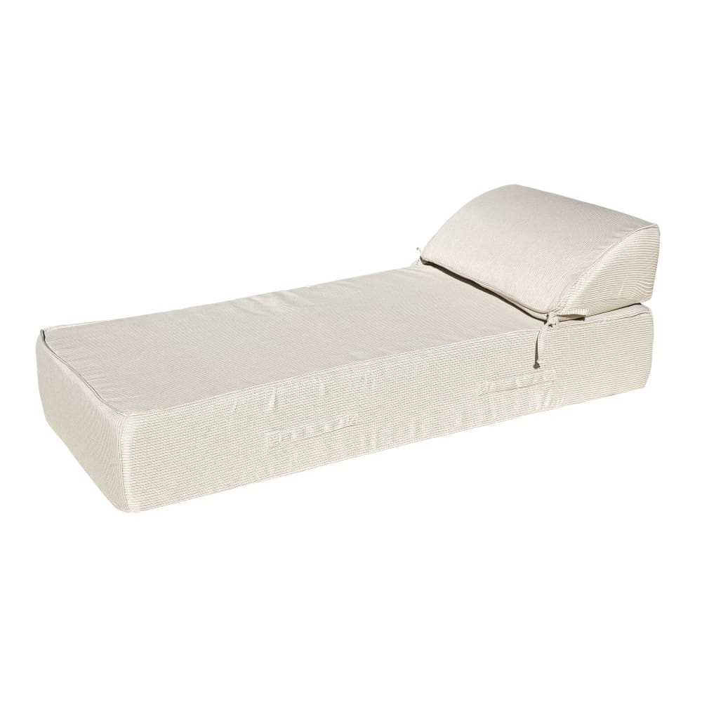 Lit bain de soleil extérieur en mousse 1 place beige et blanc
