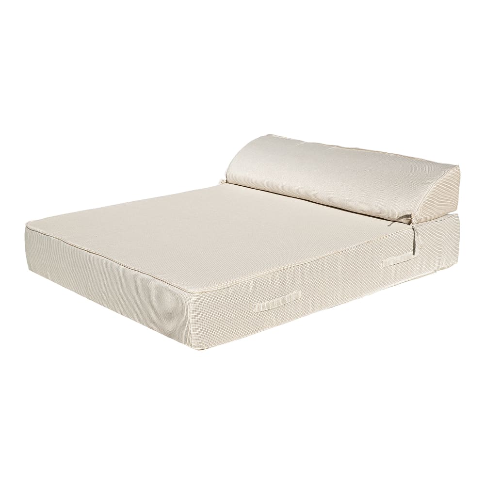 Lit bain de soleil extérieur en mousse 2 places beige et blanc