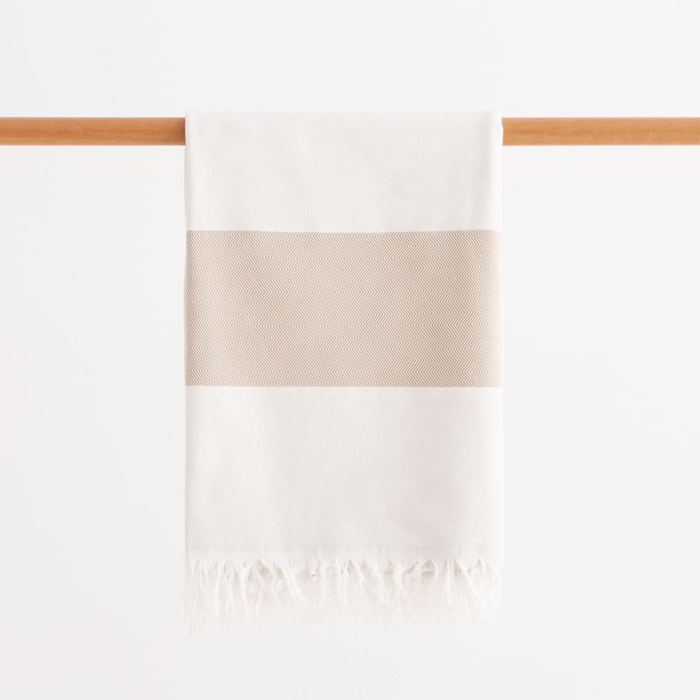 Strandtuch aus Baumwolle mit Fransen, Beige 190x180cm - Maisons