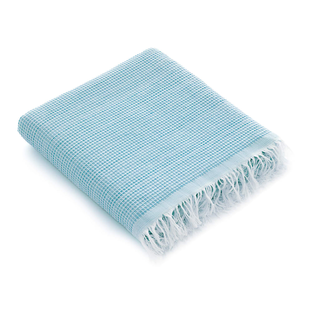 Serviette de plage uni en coton avec franges bleu 190x180cm