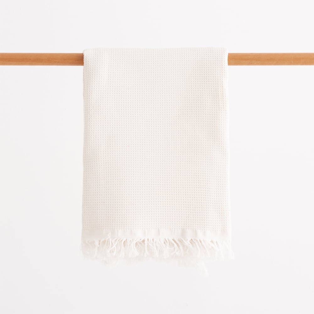 Serviette de plage uni en coton avec franges blanc 90x180cm — vue 3