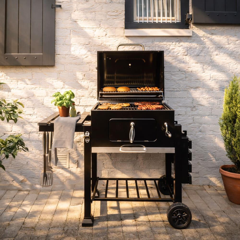 Barbecue à charbon en acier émaillé noir, grille 55cm - Maisons du Monde