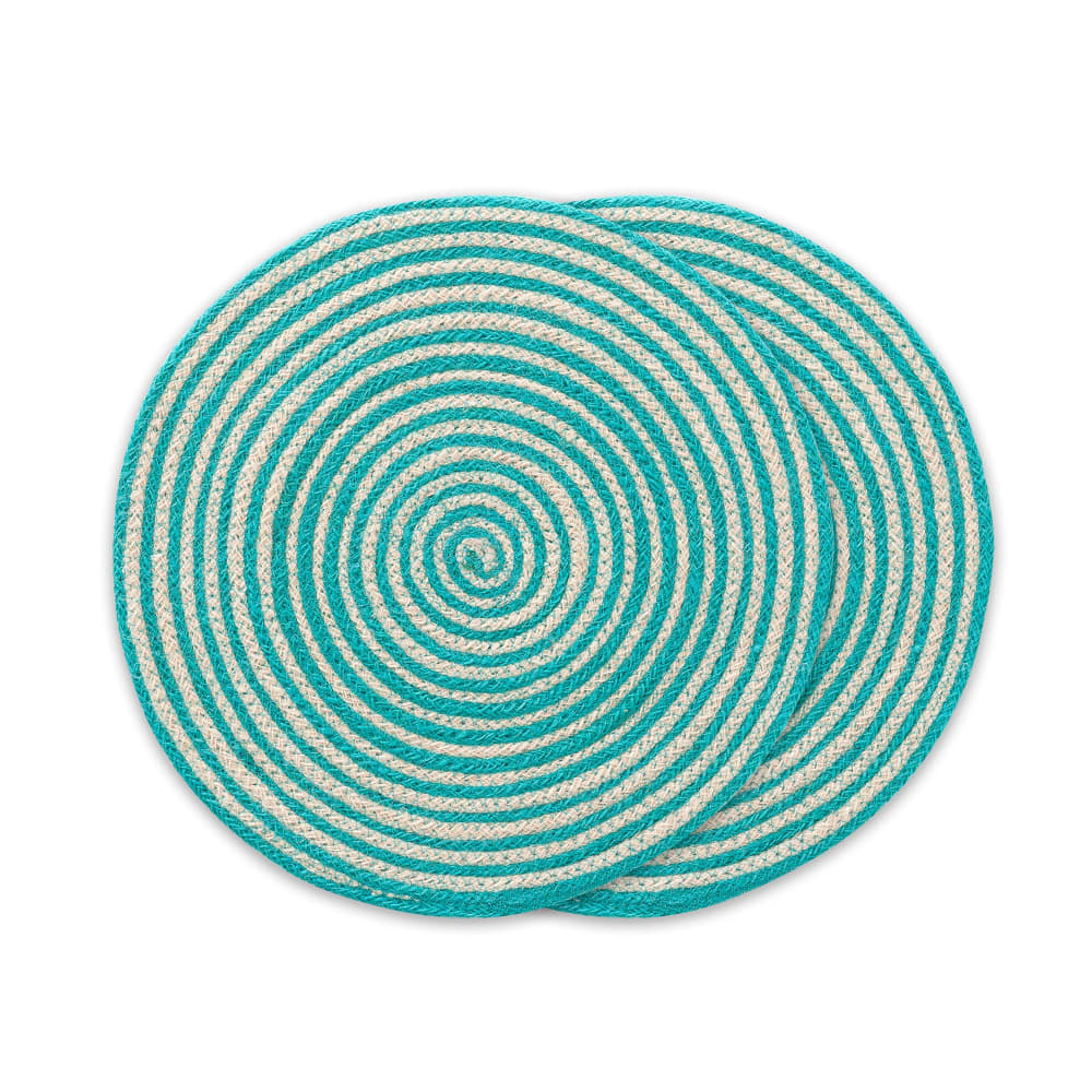 Gamusi 2er-Set Jute Tischsets rund aqua 38x38 cm style landhaus Blau Jute