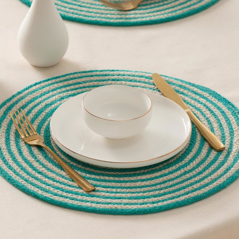 2er-Set Jute Tischsets rund aqua 38x38 cm - Maisons Du Monde