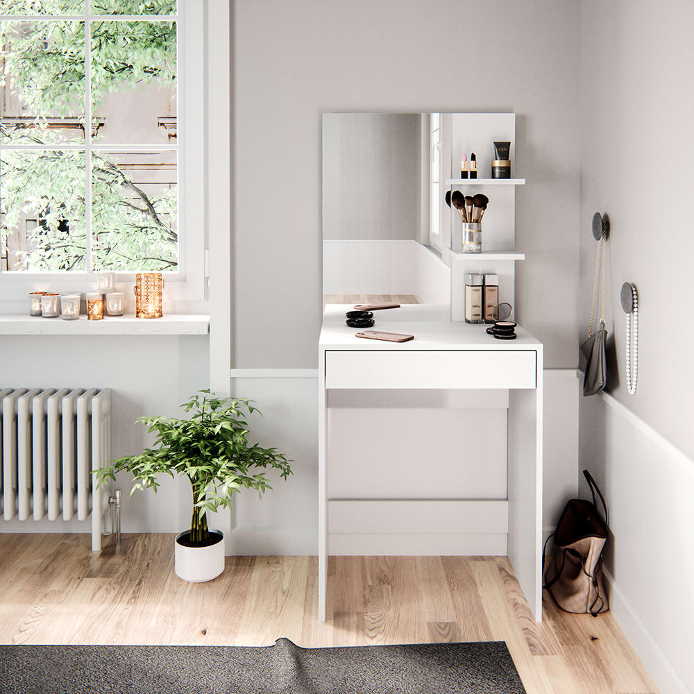 Coiffeuse avec miroir blanc 60x140cm - Maisons du Monde