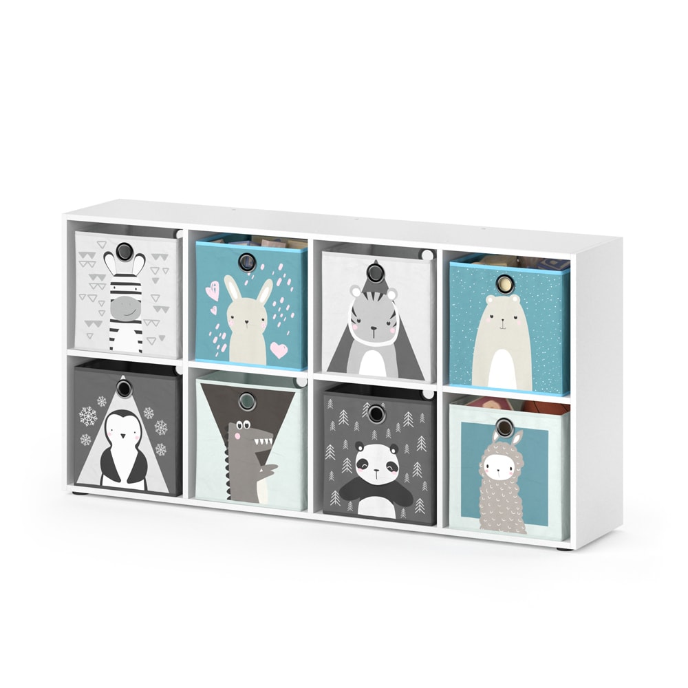 Bibliothèque enfant avec 8 boxes pliants, Blanc 143 x 72cm
