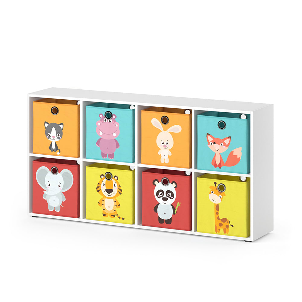Vicco Kinderregal mit 8 Faltboxen, Weiß 143 x 72cm style modern WEISS SPANPLATTE Kinder