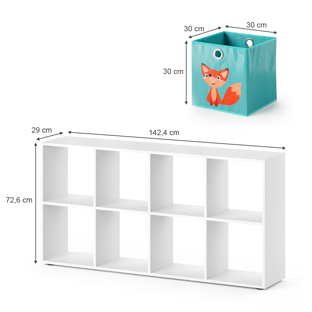 Bibliothèque enfant avec 8 boxes pliants, blanc 143 x 72cm - Maisons du Monde