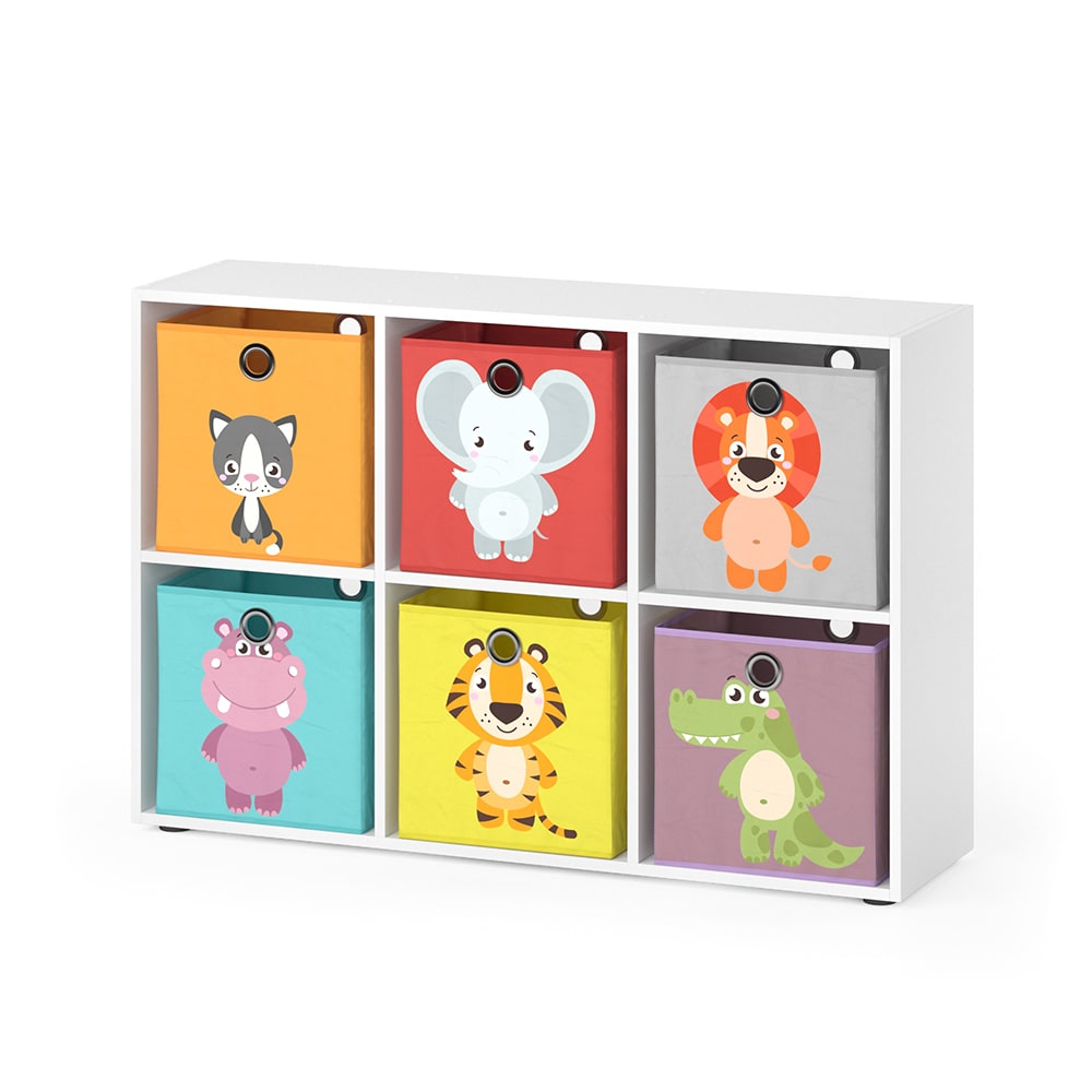 Bibliothèque enfant avec 6 boîtes pliantes, Blanc 72 x 107.8cm