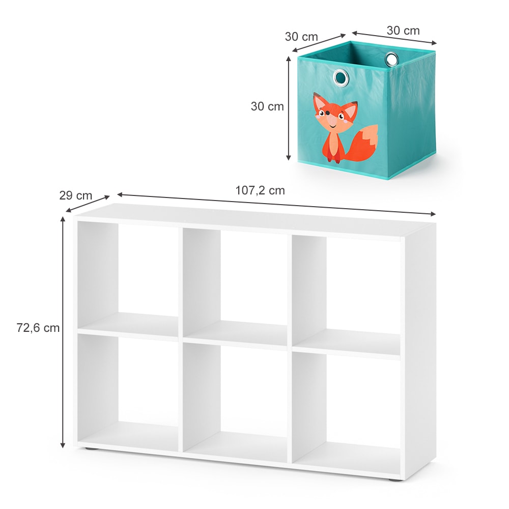 Kinderregal mit 6 Faltboxen, Weiß 72 x 107.8cm - Maisons Du Monde