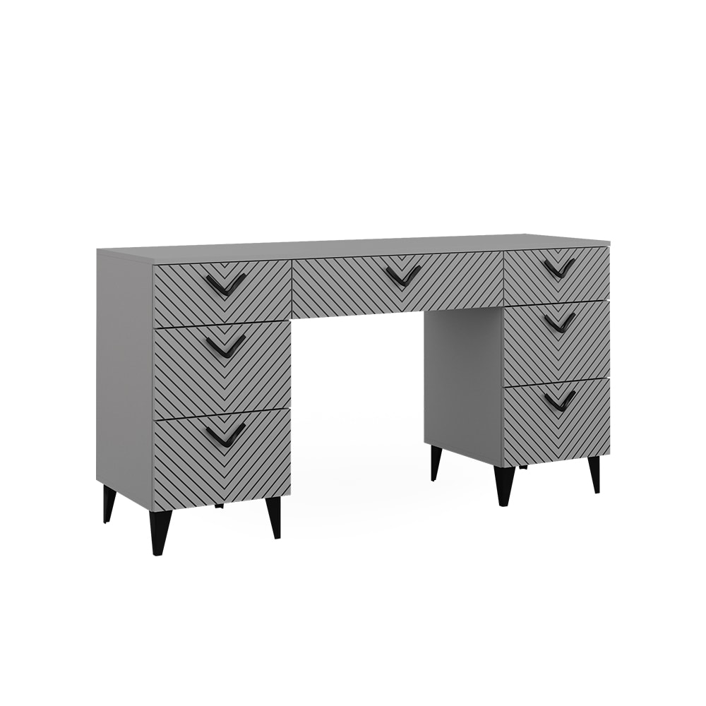 Vicco Schminktisch ohne Spiegel, mit 7 Schubladen, Grau 150 x 78.1cm style modern Grau Spanplatte