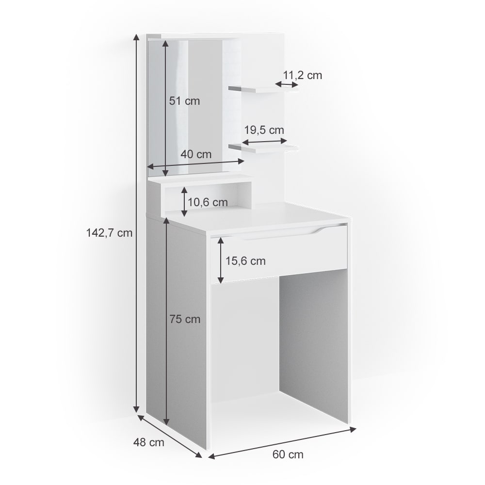Schminktisch mit Spiegel Weiß 60x142.7cm - Maisons Du Monde
