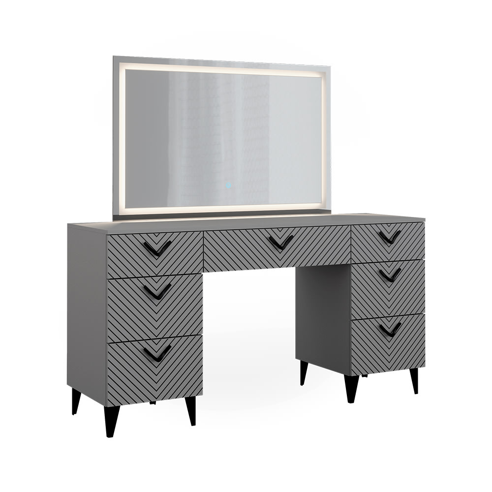 Vicco Schminktisch mit LED-Spiegel, Grau 150 x 78.1cm style modern Grau Spanplatte
