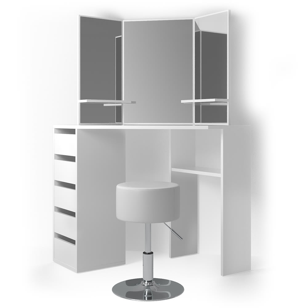 Coiffeuse avec tabouret, Blanc 110 x 141.5cm