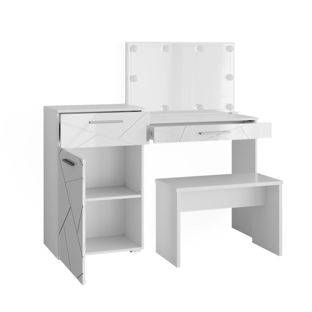 Vicco Schminktisch mit LED Beleuchtung und Bank, Weiß 135 x 90cm style modern Weiß Spanplatte
