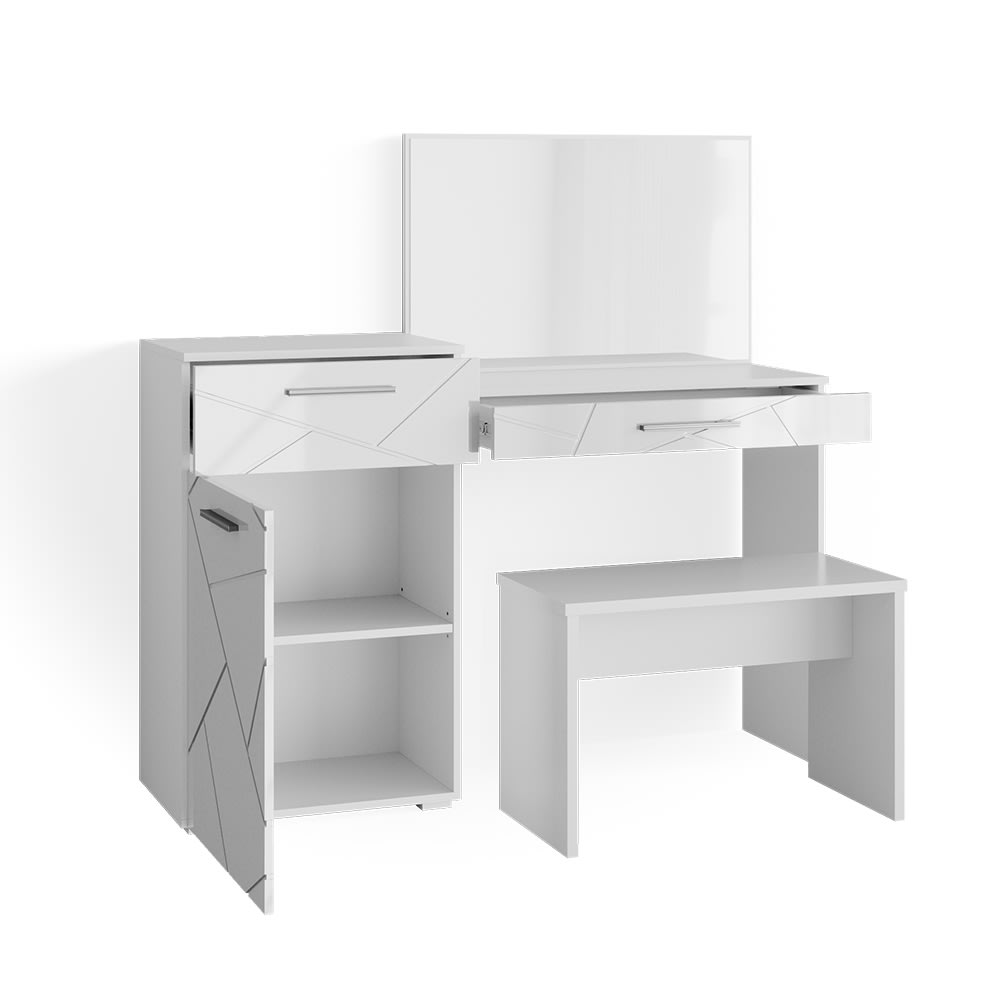 Vicco Schminktisch mit Bank, Weiß 135 x 90cm style modern Weiß Spanplatte