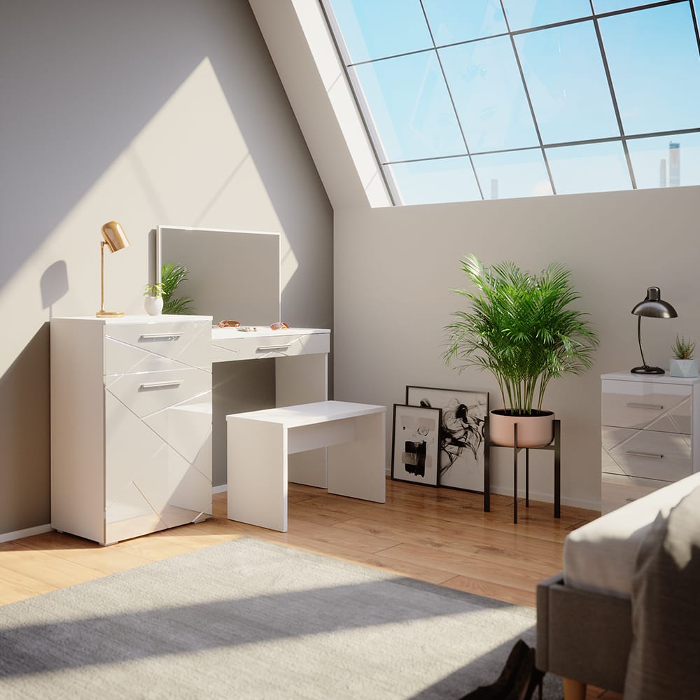 Schminktisch mit Bank, Weiß 135 x 90cm - Maisons Du Monde