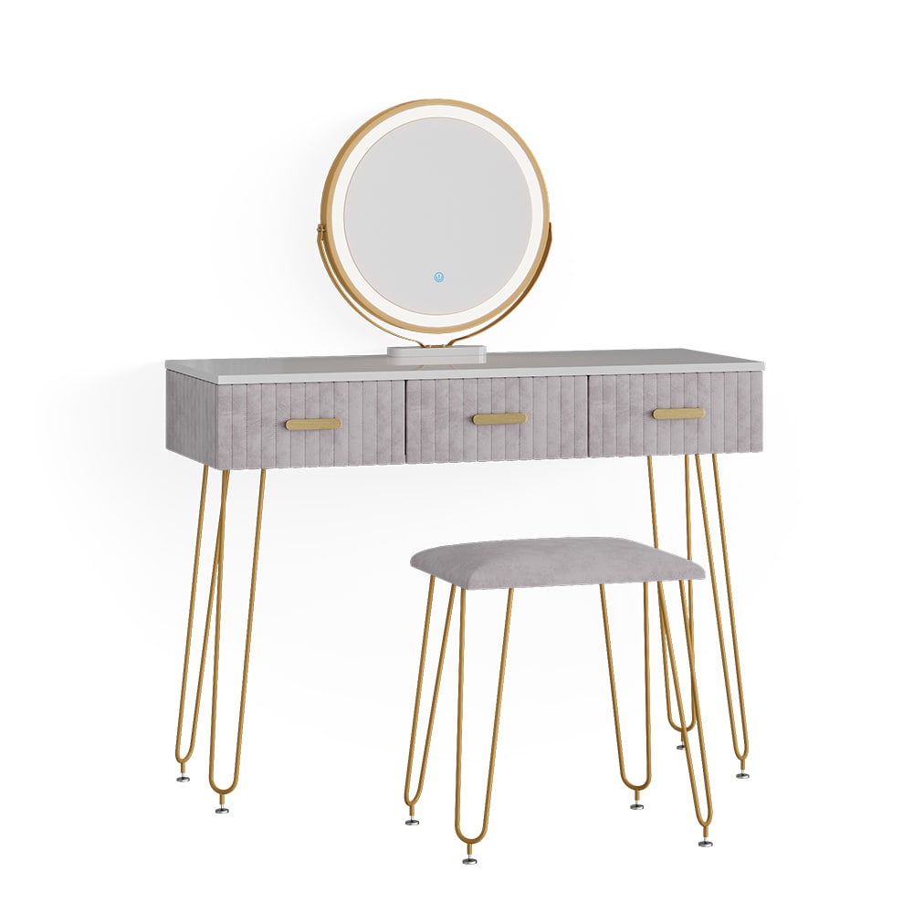 Coiffeuse avec éclairage LED et tabouret, Gris 100 x 79cm