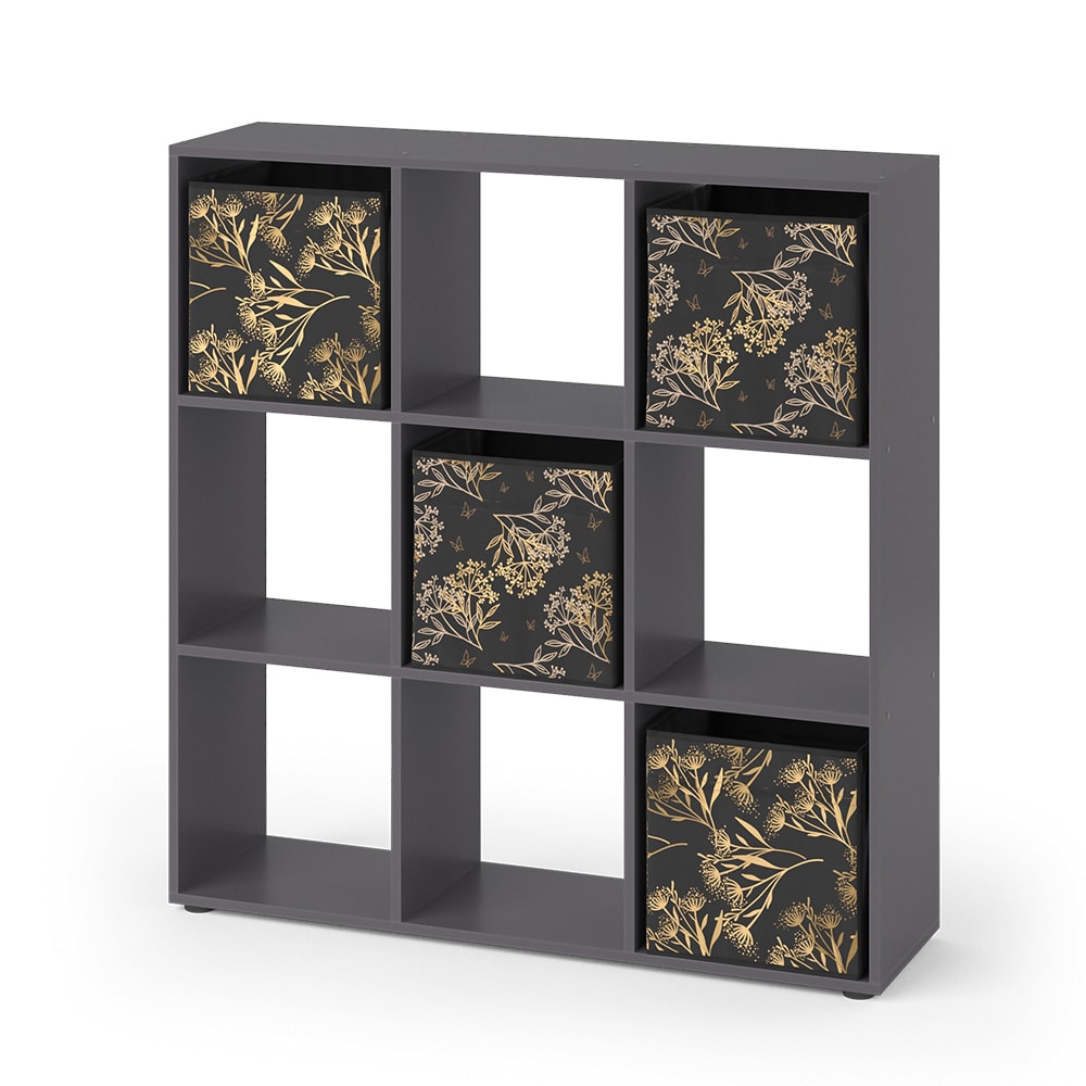 Vicco Raumteiler mit 4 Faltboxen opt.1, Schwarz 104 x 108cm style modern Schwarz Spanplatte