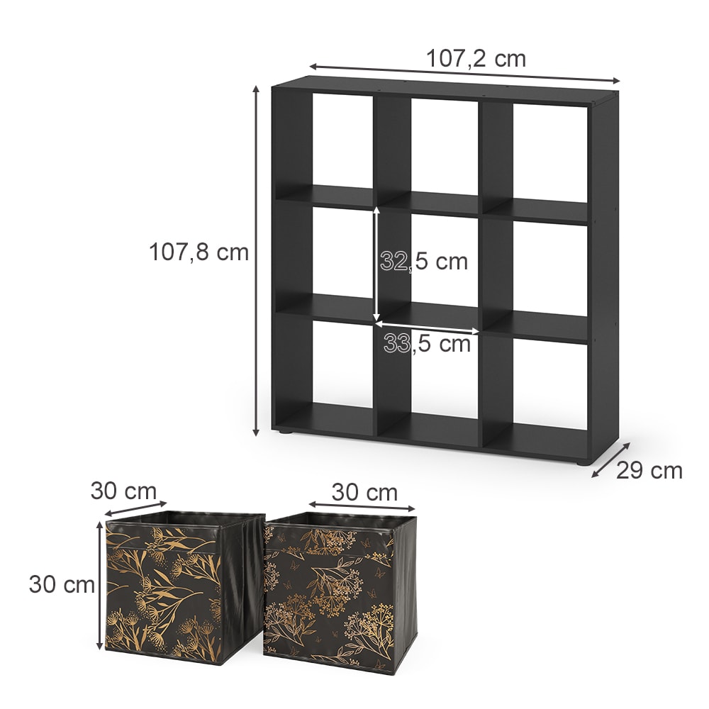 Raumteiler mit 4 Faltboxen opt.1, Schwarz 104 x 108cm - Maisons