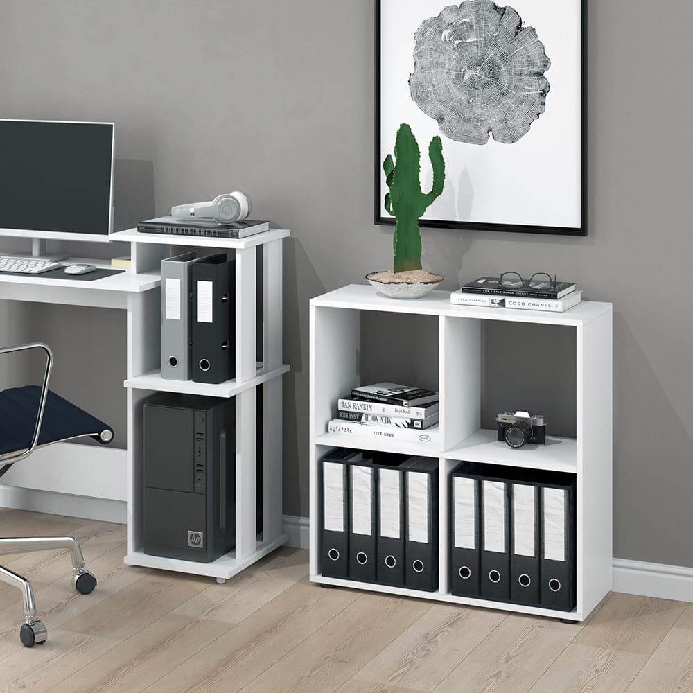 Meuble de rangement cube avec 2 boxes pliants, Blanc 72.6 x 72cm