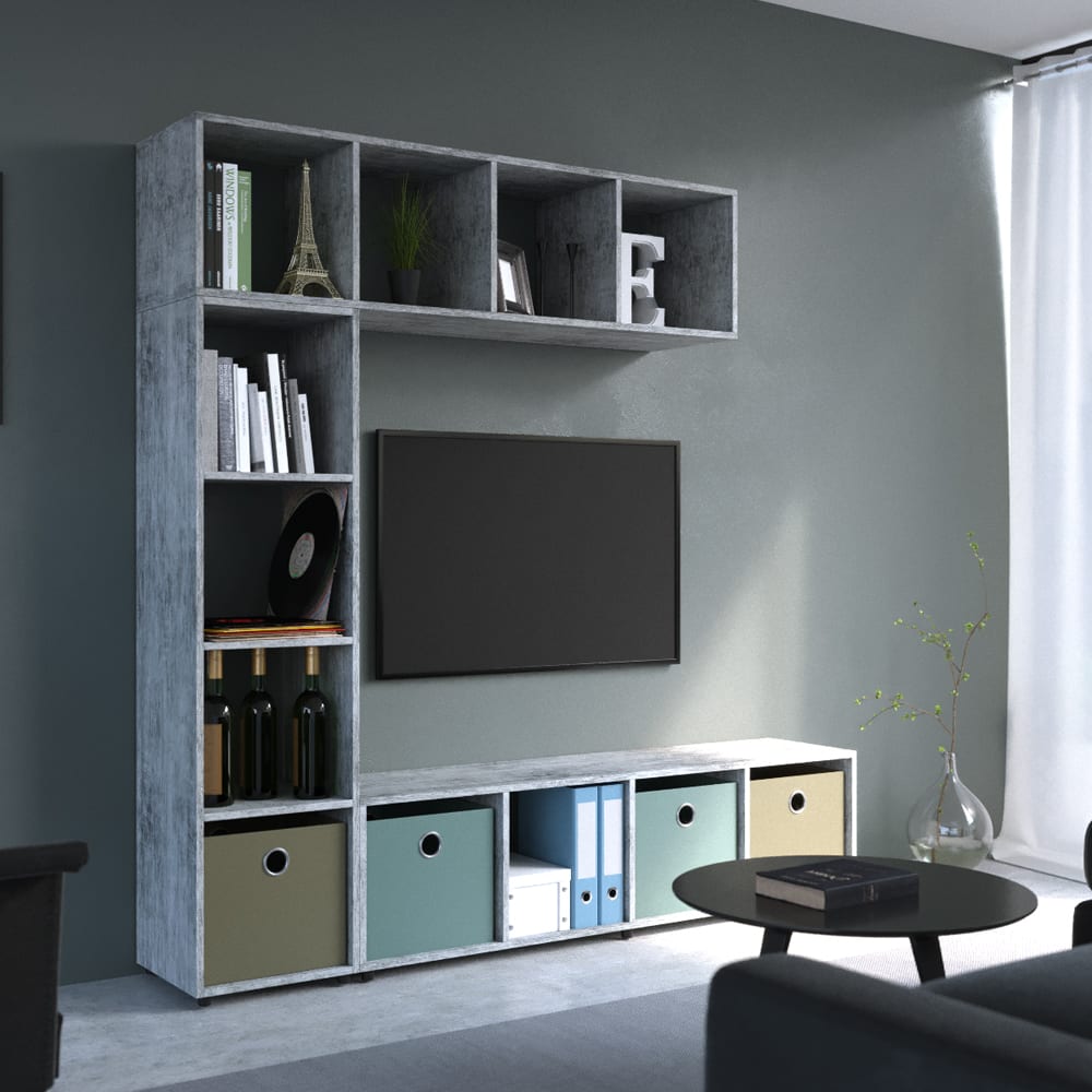 Meuble de rangement cube, Gris 142.5 x 36.2cm