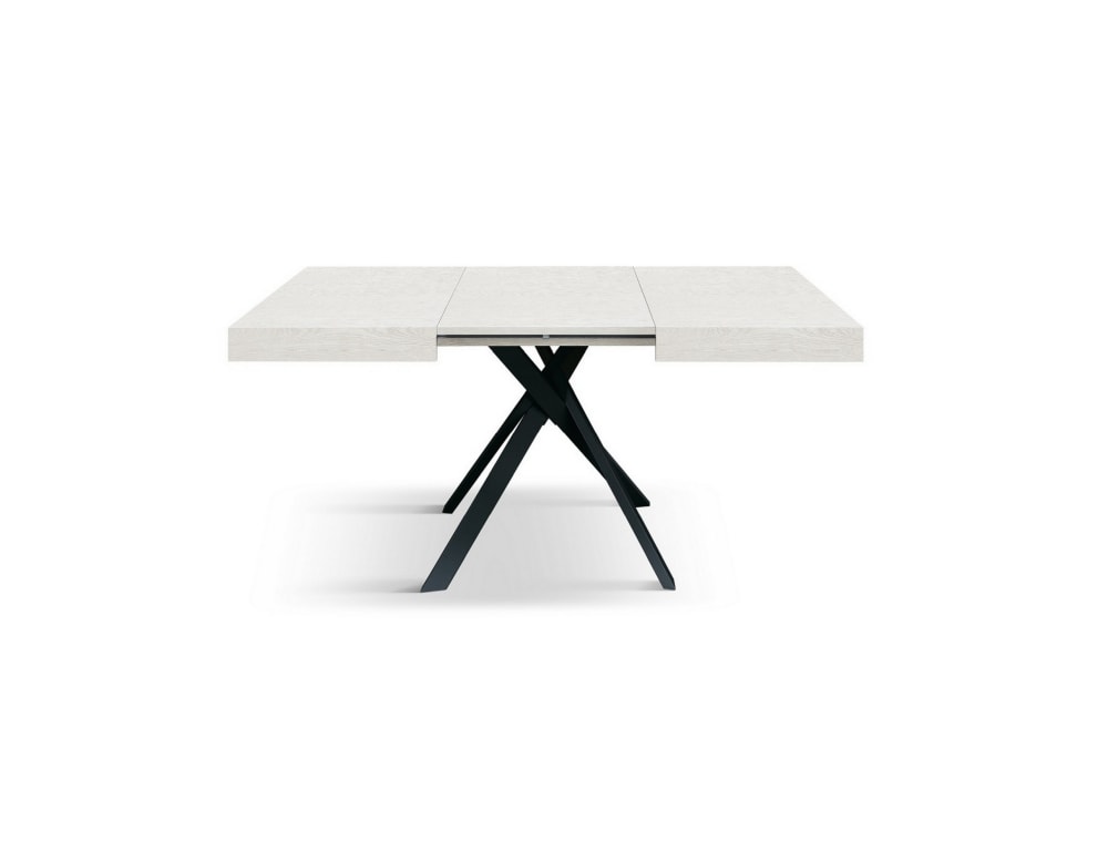 Tisch weiße Esche, Metallbeine anthrazit, 95x90–145x90 cm -