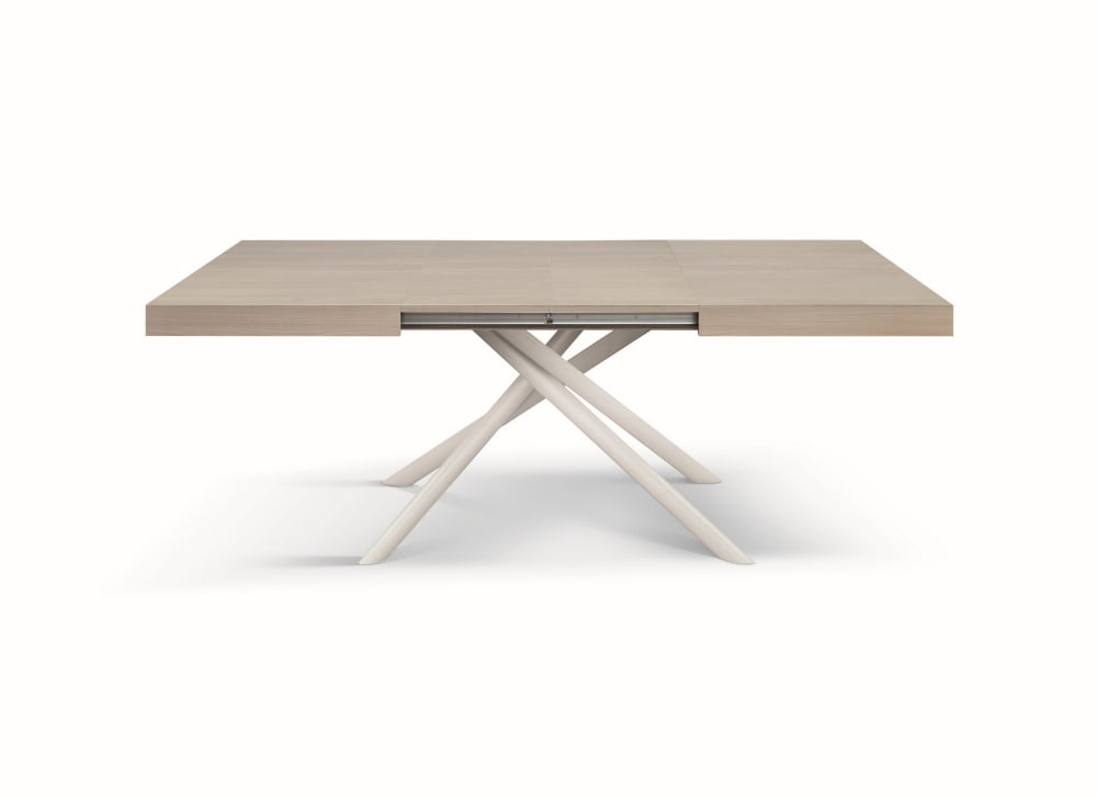 Holztisch, Perlenulme, weißes Gestell, ausziehbar: 140x90– 220x90