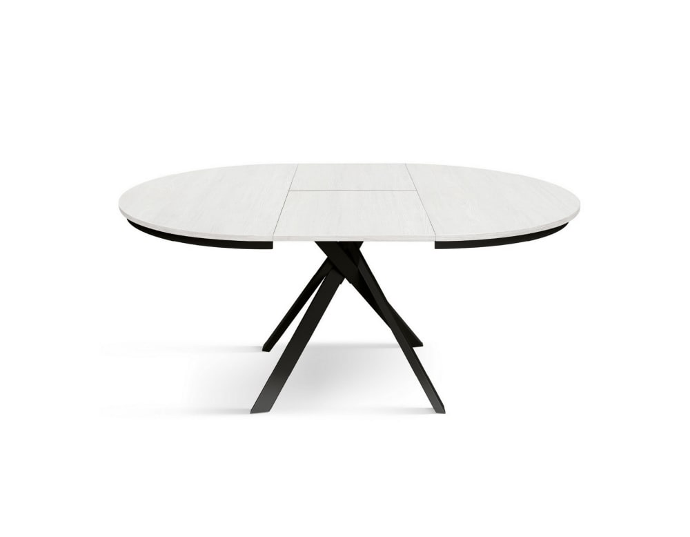 Runder Tisch Weiß, Metallbeine Anthrazit, 120–170 cm - Maisons Du