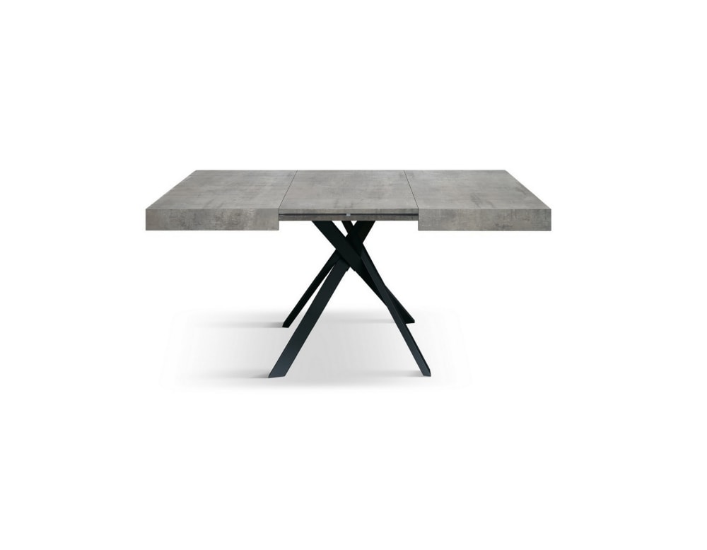 Tisch Holz Zementgrau, Metallbeine anthrazit, 95x90–145x90 cm -